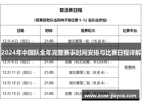 2024年中国队全年完整赛事时间安排与比赛日程详解